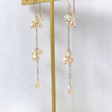 ラウンドカットオパールとアコヤベビーパールのロングピアス