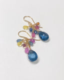 コンケーブカット ロンドンブルートパーズ とサファイアのブーケピアス