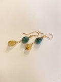 エメラルドとゴールデンルチルクォーツのピアス