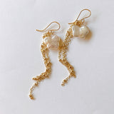 Butterfly pearl chain fringe earrings 