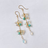 ラウンドカットオパールとソノランターコイズのロングピアス