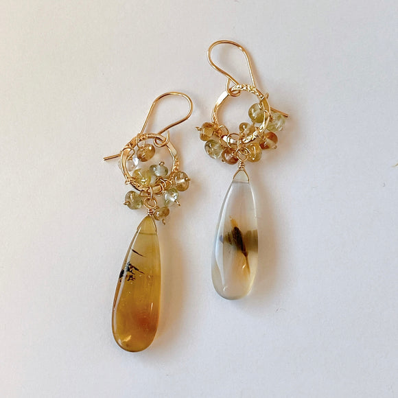 Montana agate and zircon ring earrings