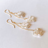 Butterfly pearl double earrings 