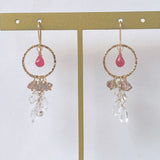 Grossular garnet, tourmaline and Herkimer quartz chandelier earrings 