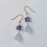 天然ブルーカルセドニーとタンザナイトのピアス