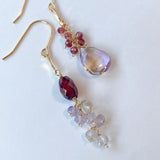 アメトリンとガーネットのアシンメトリーピアス