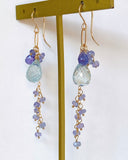 Large aquamarine and tanzanite long earrings