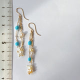 アコヤベビーパールとスリーピングビューティーターコイズ、ダイヤモンドの2連ピアス