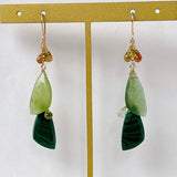 Green earrings with malachite, serpentine and petrol tourmaline