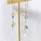 ラウンドカットオパールとソノランターコイズのロングピアス