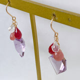 Peruvian rhodochrosite, lavender amethyst, ruby ​​and rainbow moonstone earrings 