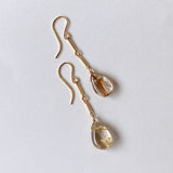 Golden rutilated quartz bar chain earrings