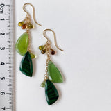 Green earrings with malachite, serpentine and petrol tourmaline