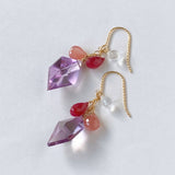 Peruvian rhodochrosite, lavender amethyst, ruby ​​and rainbow moonstone earrings 