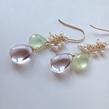 ピンクアメジストとプレナイト、淡水パールのブーケピアス
