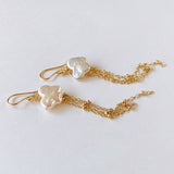 Butterfly pearl chain fringe earrings 