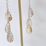 Golden rutilated quartz and herkimer quartz long earrings 