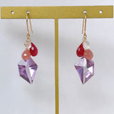 Peruvian rhodochrosite, lavender amethyst, ruby ​​and rainbow moonstone earrings 