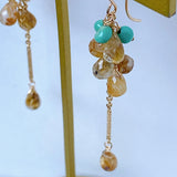 ルチルクォーツとソノランターコイズのシャンデリアピアス