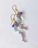 Large aquamarine and tanzanite long earrings