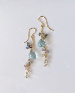 Large aquamarine and Ceylon sapphire long earrings