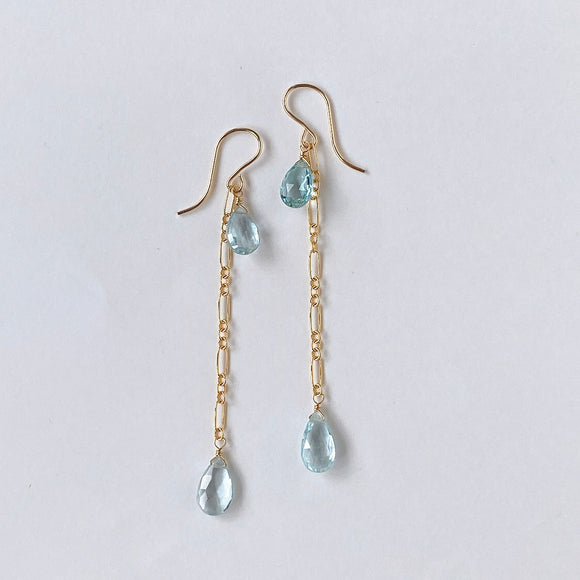 アクアマリンのダブルロングピアス