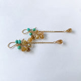 ルチルクォーツとソノランターコイズのシャンデリアピアス