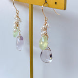 ピンクアメジストとプレナイト、淡水パールのブーケピアス