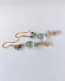 Large aquamarine and Ceylon sapphire long earrings