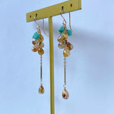 ルチルクォーツとソノランターコイズのシャンデリアピアス