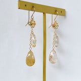 golden rutilated quartz and zircon earrings