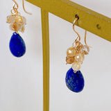 Lapis lazuli and golden rutilated quartz bouquet earrings