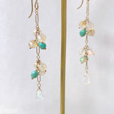 ラウンドカットオパールとソノランターコイズのロングピアス