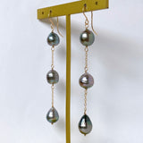 Three long South Sea pearl earrings 