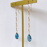 Concave London Blue Topaz Bar Chain Earrings 