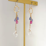 タンザナイトとルビー、ハーキマークォーツのリングピアス