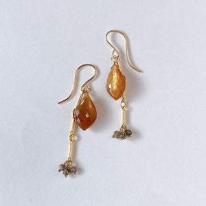 Golden shine moonstone and brown diamond earrings 