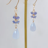 天然ブルーカルセドニーとタンザナイトのピアス