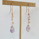 アメトリンと小粒天然石のロングピアス