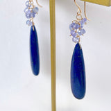 大きなラピスラズリとタンザナイトのブーケピアス