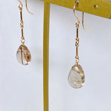 Golden rutilated quartz bar chain earrings