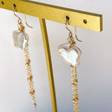 Butterfly pearl chain fringe earrings 