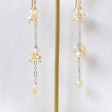 ラウンドカットオパールとアコヤベビーパールのロングピアス