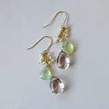 ピンクアメジストとプレナイト、淡水パールのブーケピアス