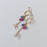 タンザナイトとルビー、ハーキマークォーツのリングピアス