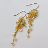 イエローオパールとシトリンとビアクォーツ、ツァボライトのミモザピアス