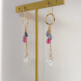 タンザナイトとルビー、ハーキマークォーツのリングピアス