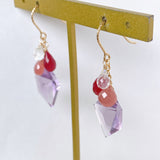 Peruvian rhodochrosite, lavender amethyst, ruby ​​and rainbow moonstone earrings 