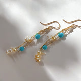 アコヤベビーパールとスリーピングビューティーターコイズ、ダイヤモンドの2連ピアス