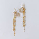 Butterfly pearl chain fringe earrings 